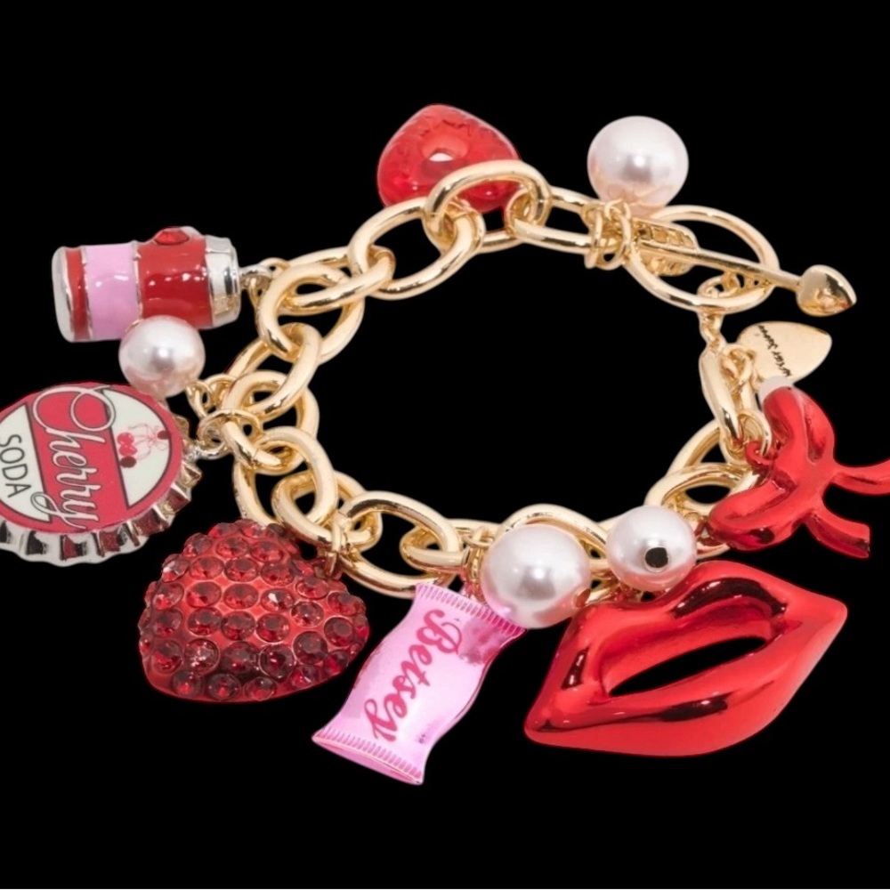 Betsey Johnson Gold and Red Charm Bracelet